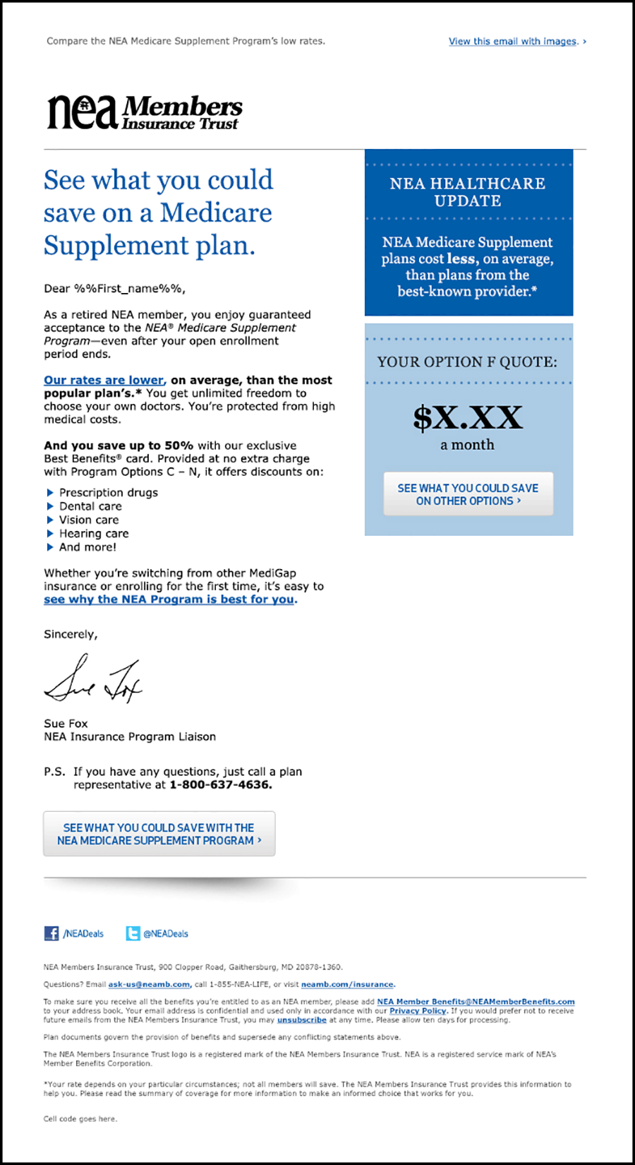 NEA Member Benefits Medicare Supplement Insurance Email